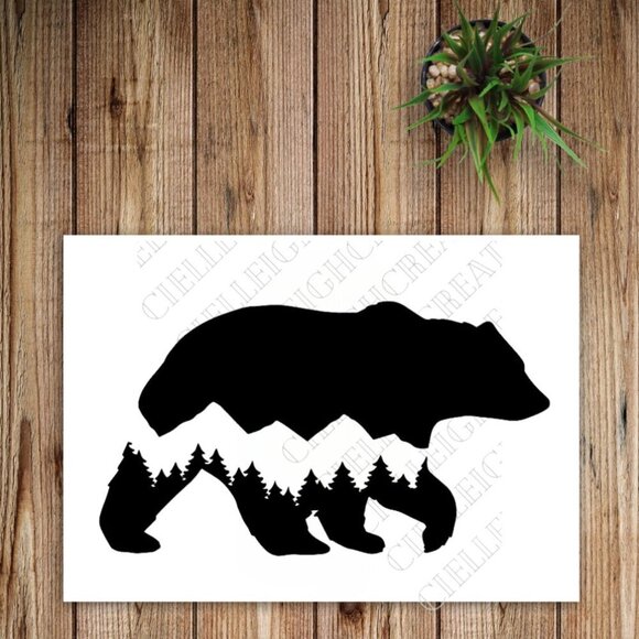 *2 for $20* Bear with mountains  trees vinyl decal sticker Handcrafted - Picture 1 of 5